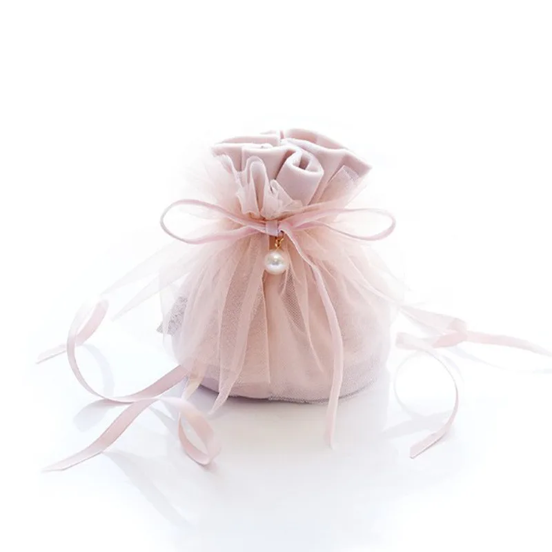 Креативные бархатные подарочные пакеты для конфет с жемчугом 6 шт. шоколадная