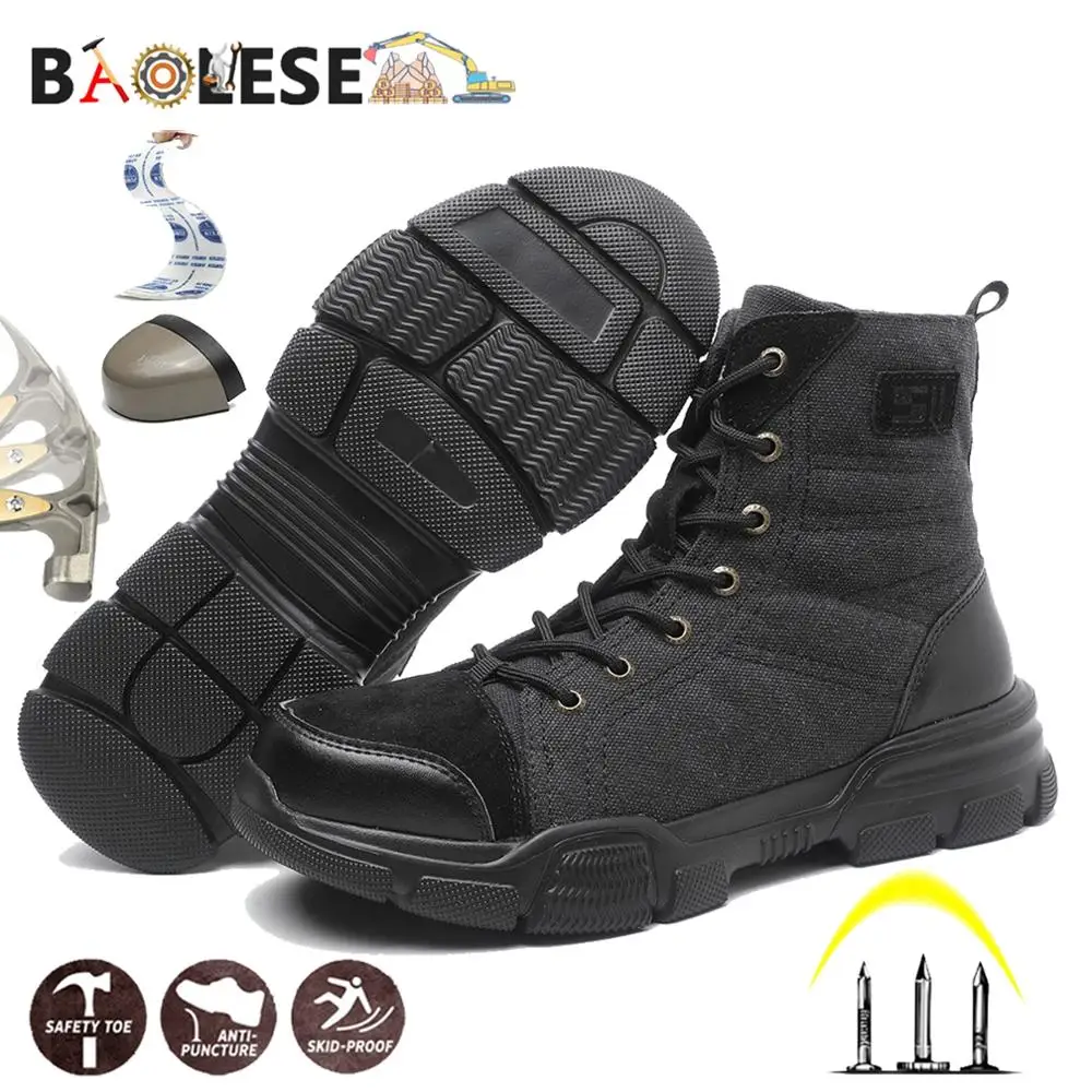 Мужская защитная обувь BAOLESEM рабочая стальной носок тактические рабочие ботинки