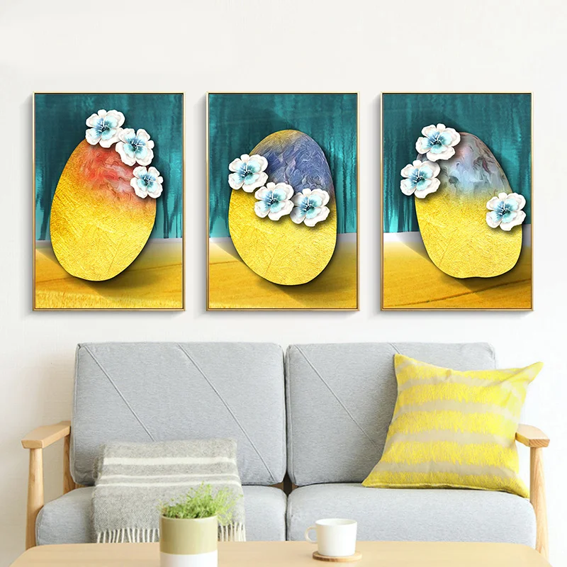 

Wall Art Canvas Painting Yellow Blue Stone Abstract Home Decor Nordic Flower Cute Picture Print Painting for Living Room