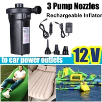 portable air pump electric inflatable compressor for boat mattress pool 12 v 220v mini inflator 4500mah rechargeable 3 nozzles