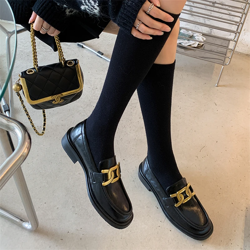 Туфли Meotina женские демисезонные из натуральной кожи лоферы на толстом среднем