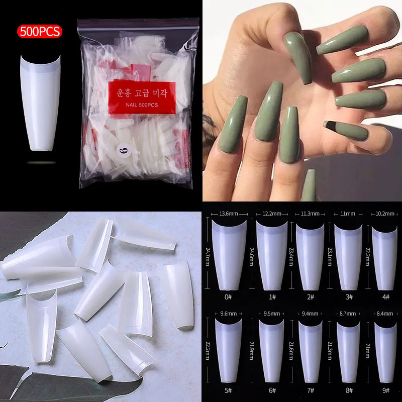 

Nail Tips 500 Pcs of Transparent Natural Fake Acrylic Nailxxl Coffin Nail Tips Long Nail Tips Nail Art Press on Nails