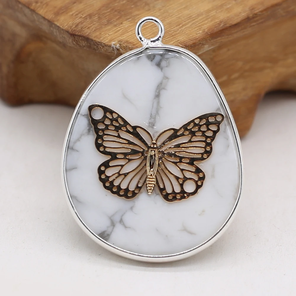 

Natural Stone Pendant White Turquoise Drop-Shaped Pendant Sliver-Edge For Jewelry Making DIY Necklace Earrings Accessory