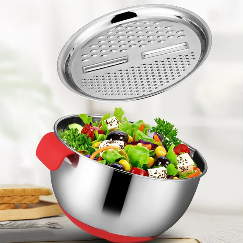 Многофункциональная чаша из нержавеющей стали для приготовления салата со