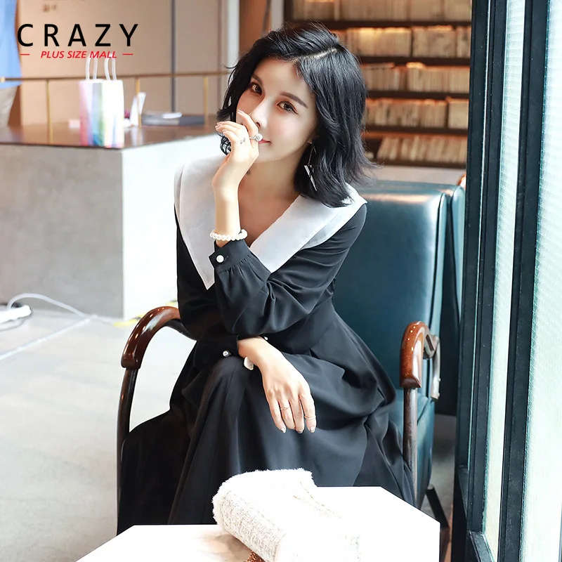 

Новинка, женское элегантное платье большого размера, однотонные черные длинные платья 19098, платье макси в стиле преппи