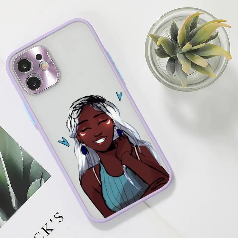 

Afro Girls Black Women Art Phone Case For iPhone 12 11 Mini Pro XR XS Max 7 8 Plus X Matte transparent Purple Back Cover