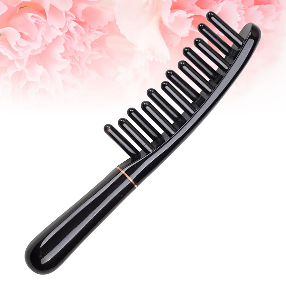 

Portable Double-row Wide Teeth Comb Anti-static Black Horn Combs Head Comb for