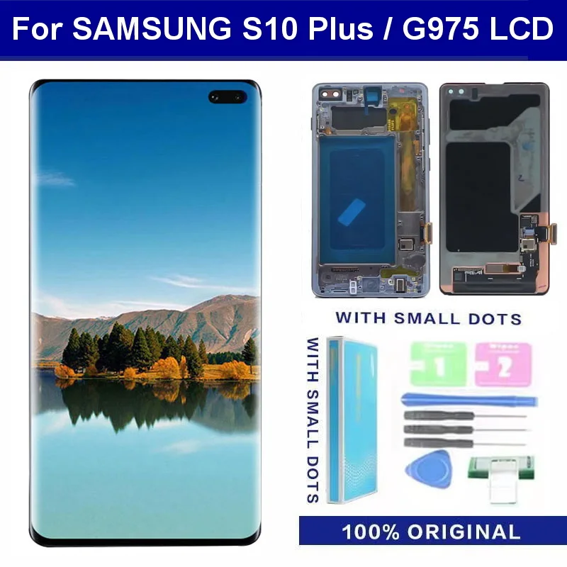 

100%Original 6.4''LCD With Frame For SAMSUNG Galaxy S10 Plus SM-G9750 G975F Display Touch Screen Digitizer Replacement with dots