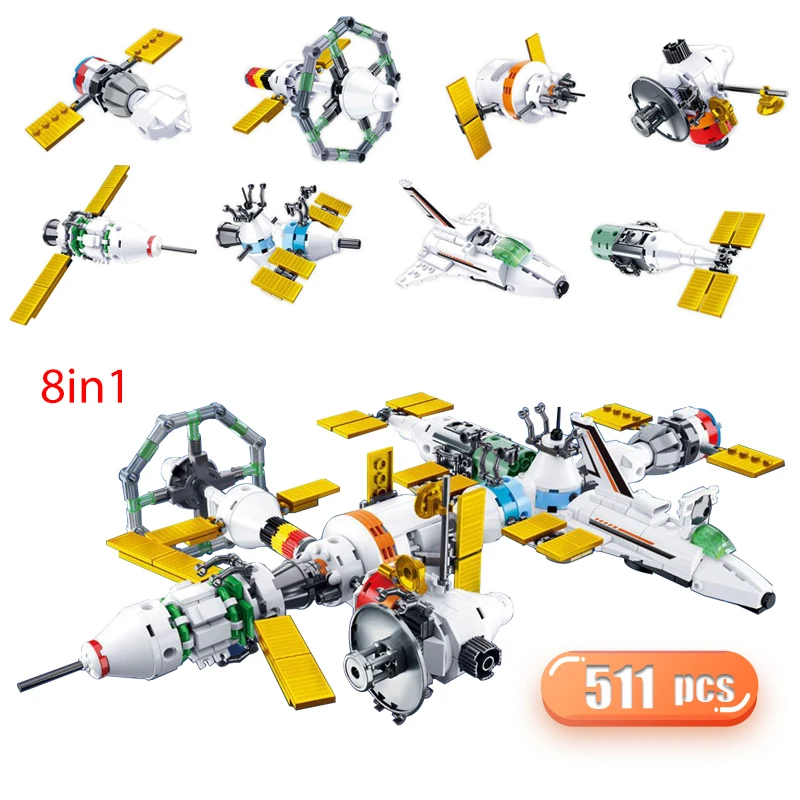 

Technical 8 in 1 Space Exploration Station Building Blocks Universe Aerospace Satellite Space Station Bricks Toys For Boy Gifts