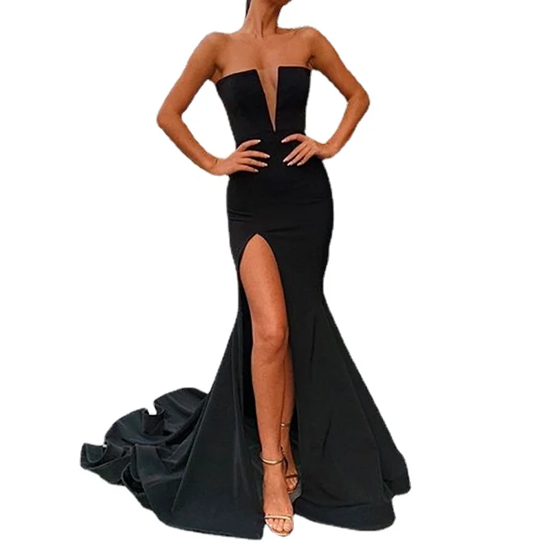 

Женское длинное платье макси, летнее платье с глубоким V-образным вырезом, с высоким разрезом