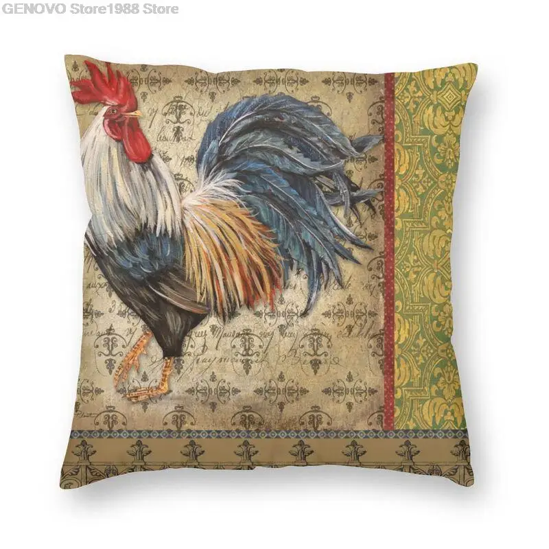 

Vintage Nordic Ländlichen Geflügel Hahn Kissen Abdeckung 40x40cm Home Decor Druck Tier Huhn Werfen Kissen für Auto zwei Seite