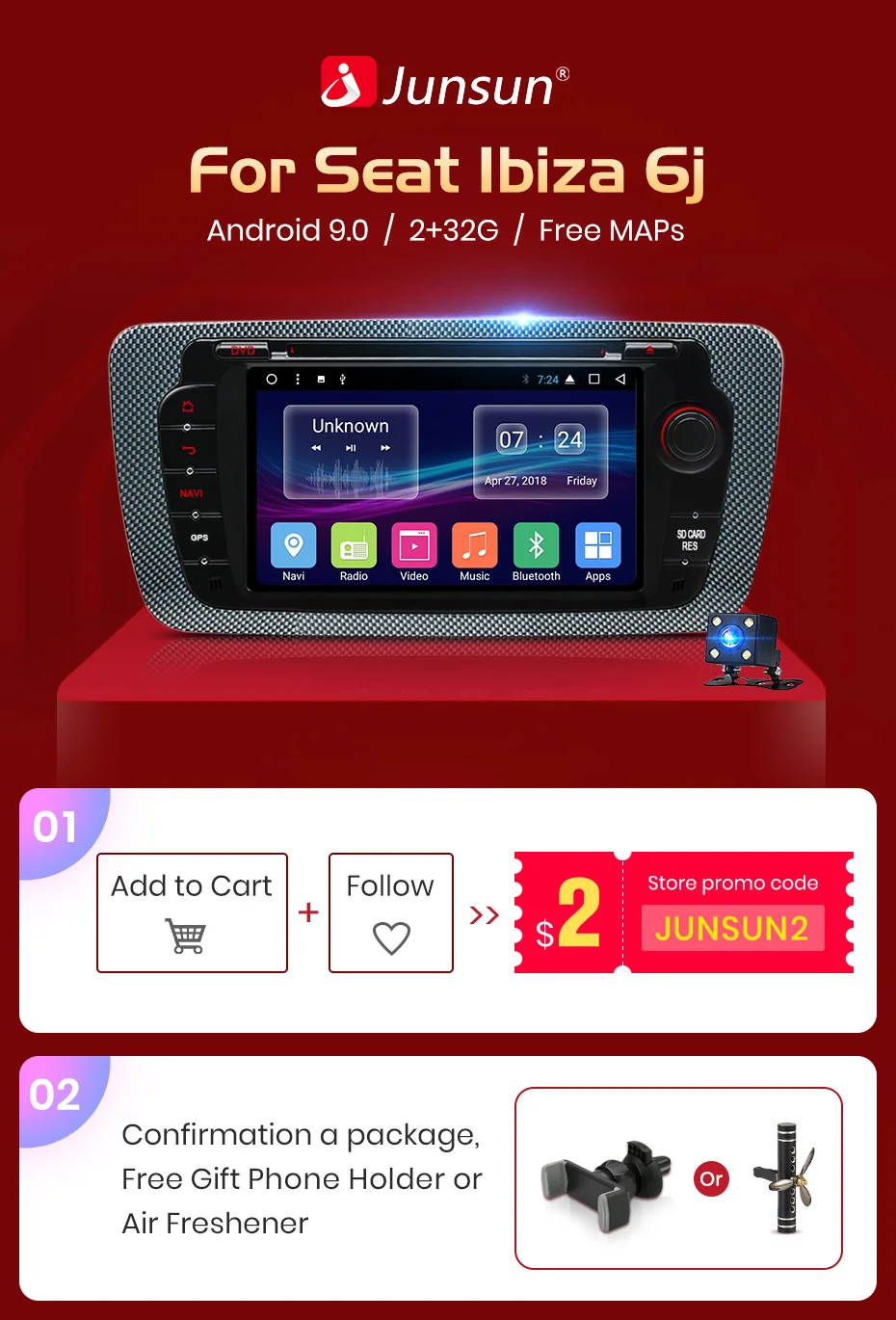 Junsun Android 7,1 Автомобильный DVD Радио для сиденья Ibiza 6j 2009 2010 2012 2013 gps навигация 2 Din экран Радио Аудио мультимедийный плеер