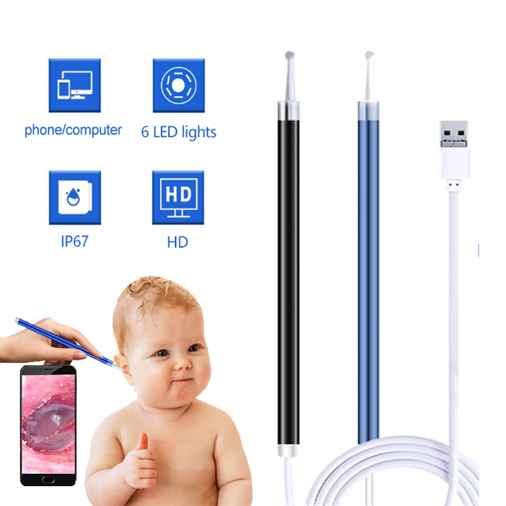 

Smart Baby Ear Cleaner Endoscope Portable Digital Otoscopio Pet Video USB Otoscope 5.5mm Nose Camera Earwax Removal Tool for Dog