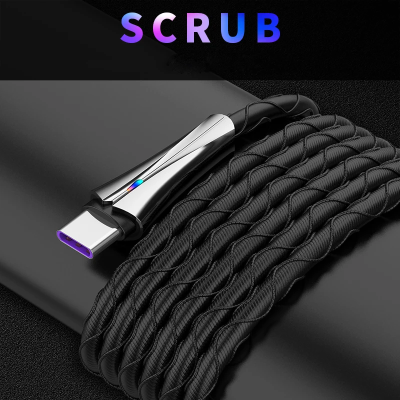 5A нейлон светодиодный TYPE C USB кабель быстрой зарядки Micro для Samsung Huawei Xiaomi Tablet