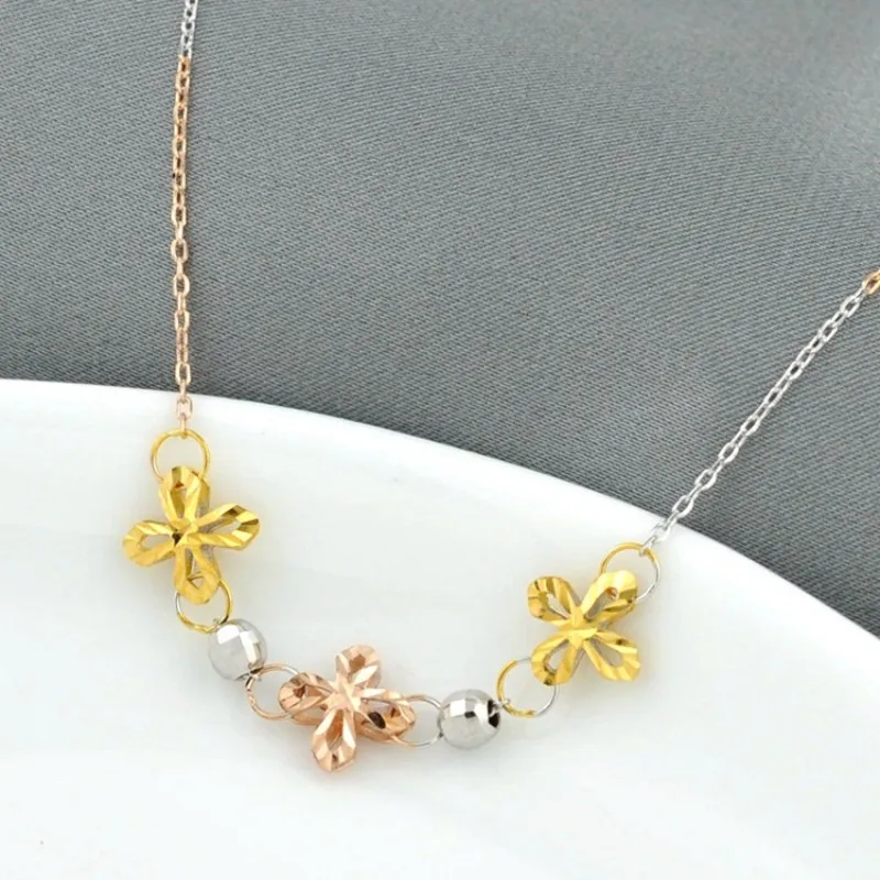 

BOCAI S925 Sterling Silver Necklace Fashion Tricolor Thai Silver Neck Chain Pendant Pure Argentum Women's Simple Elegant Jewelry