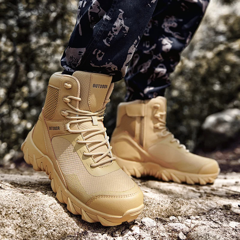 2021 Special Force Tactical Desert Combat Boots Men Leather Military Boots High Quality Outdoor Mens Hiking Boots Big Size 46