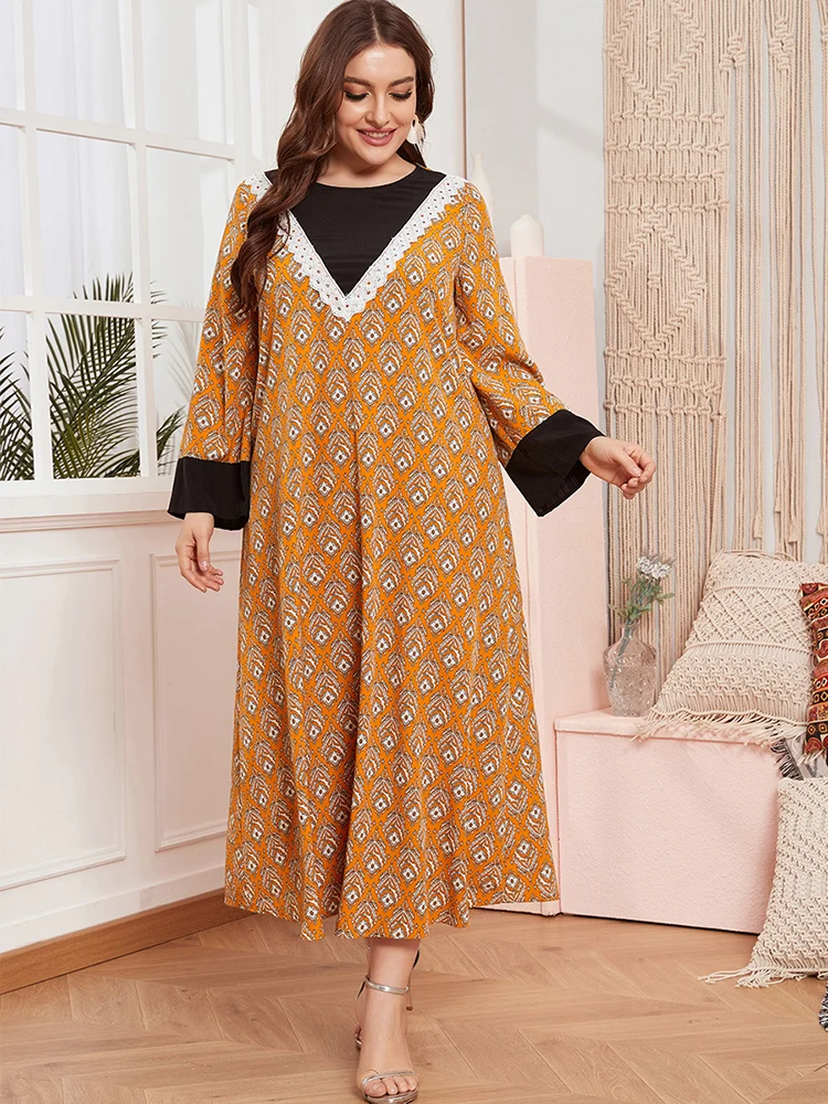 

Plus Size Abayas For Women Vestidos Abaya Dubai Kaftan Turkey Islam Arabic Muslim Long Dress Robe Longue Musulman Caftan Femme