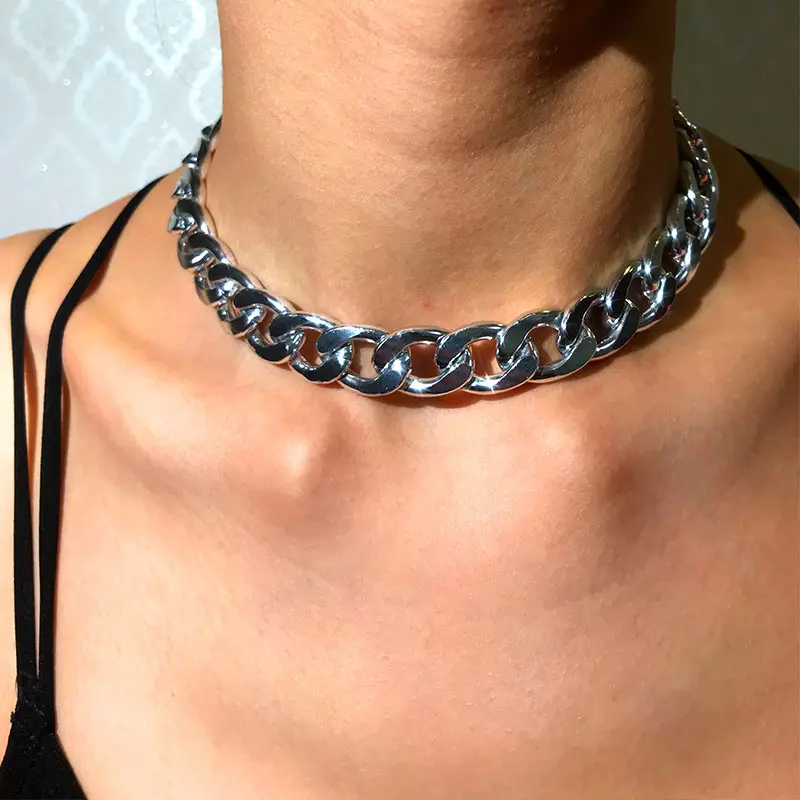 Flatfoosie 2020 Chunky Chain Choker Necklace Women Men Punk Rock Statement Silver Color Collar Charm Vintage Jewelry | Украшения и