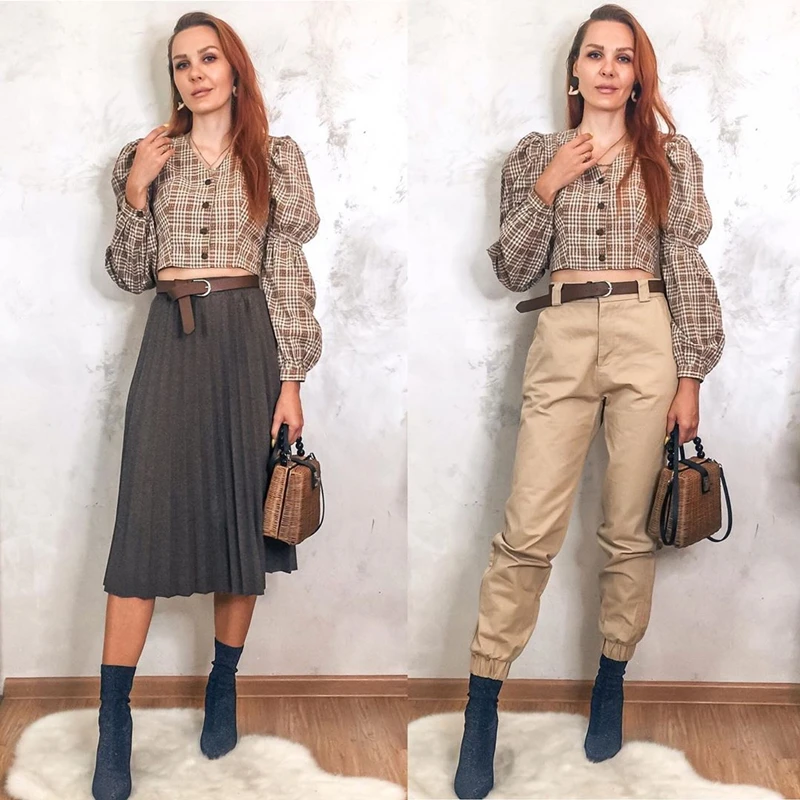 Simplee Vintage клетчатая рубашка женская sexy блузка клетчатая рубашка женская sexy блузка спинка зашнуровать женский топ рубашка Осень слойка рукава негабаритных женская блузка рубашка