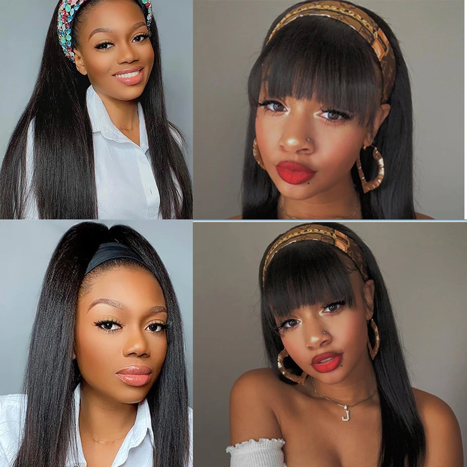 

Straight Wigs Human Hair Headband Wig Glueless Wigs For Black Women Short Head band Wig 150% Remy Hair