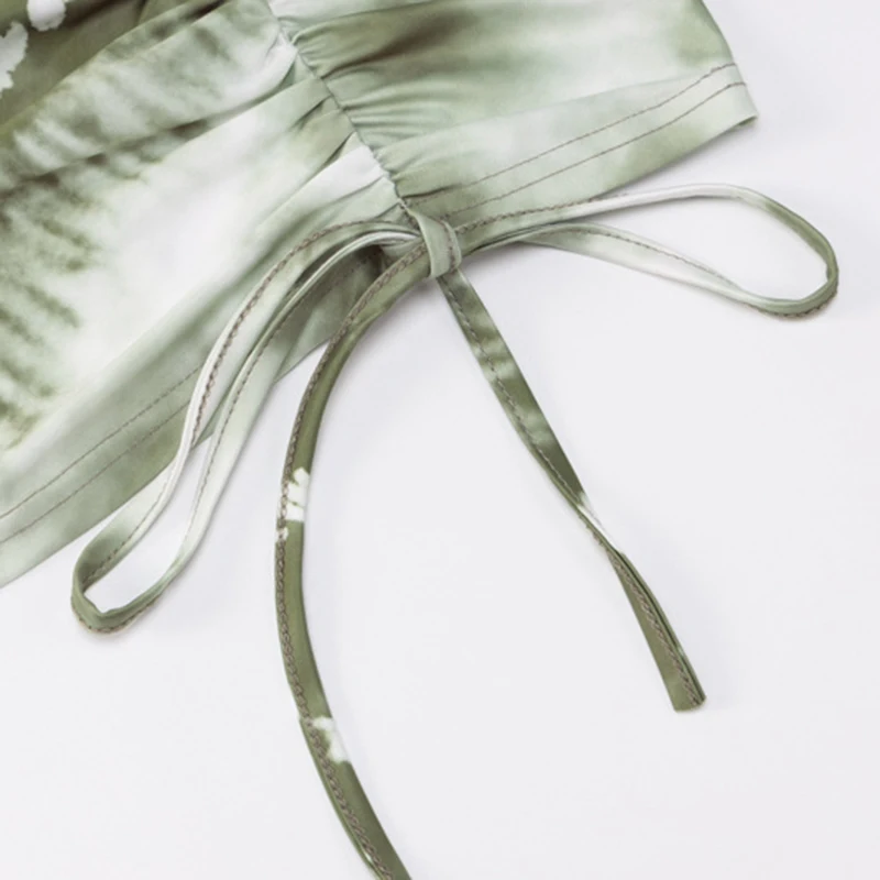 

SVOKOR Green Sleeveless Ruched Bandage Tie Dye Print Women Dress Summer Sleeveless Ruched Bandage Tie Dye Print Ladies Clothes