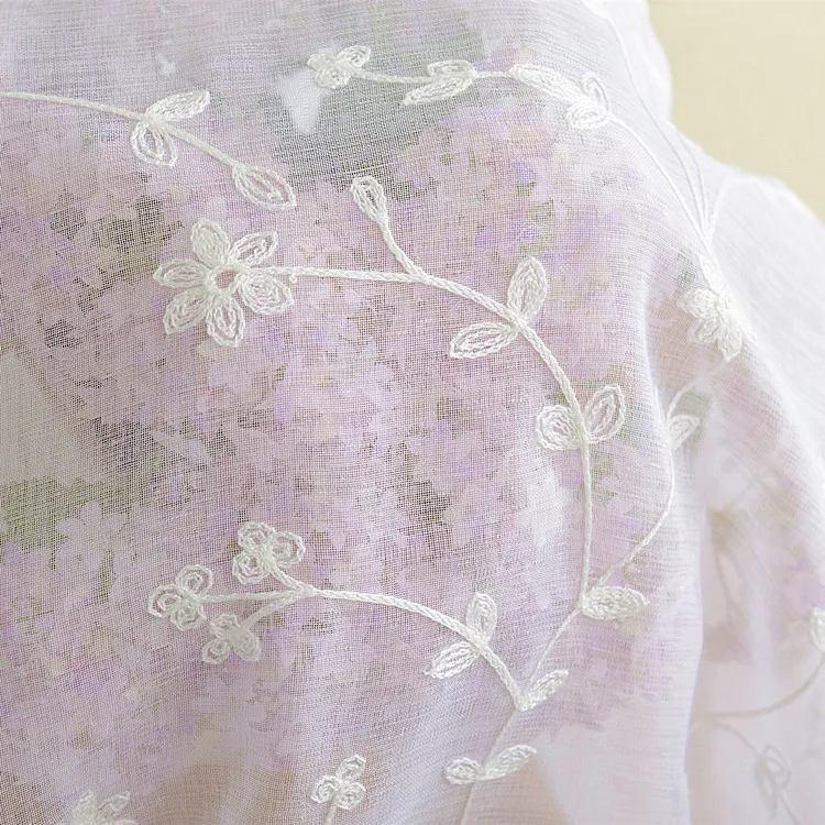 

Curtains for Living Dining Room Bedroom Tulle Sheer Yarn Fresh Garden Linen Embroidered Little Flowers