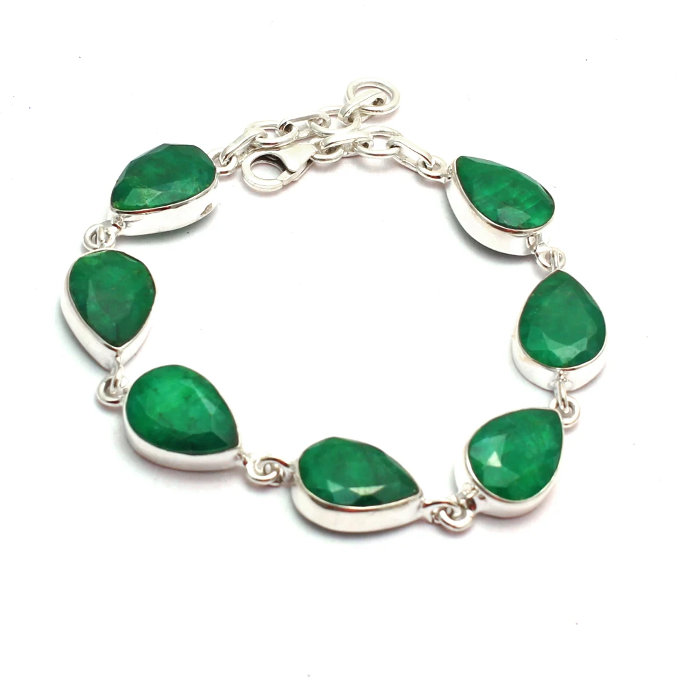 

Genuine Emerald Bracelet 925 Sterling Silver, Women Fine Jewelry Gift, 2SBR0218