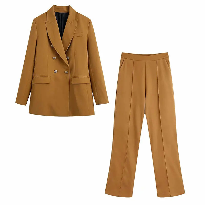 

Nlzgmsj ZBZA Women 2022 Autumn Ladies Suit Two Piece Sets Women Blazer Double Breasted Work Jacket Coat Suit Long Pant