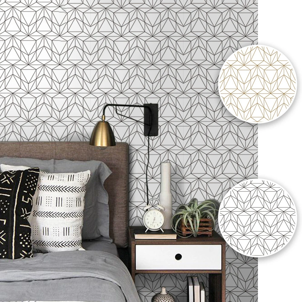 

Белая и черная настенная бумага с геометрическими линиями, Современная полосатая настенная контактная бумага, виниловая самоклеящаяся нас...