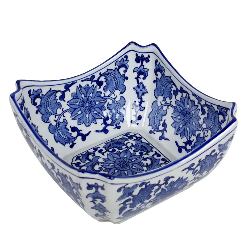 Керамическая тарелка для фруктов домашняя мебель большая сине-белая фарфоровая