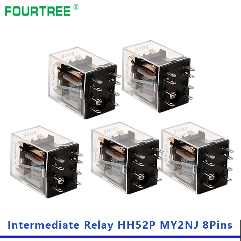 

5Pcs Intermediate Relay HH52P MY2NJ Coil General DPDT Mini Electromagnetic Relay Switch With LED 8 Pins AC 110V 220V DC 12V 24V