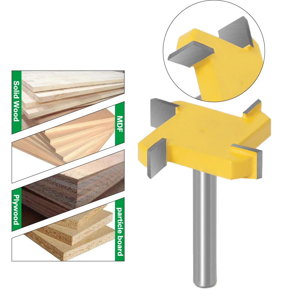 

Four-blade T-shaped Cutter 1/4 Shank Slotted Wood Milling Cutter Router Bit Woodworking