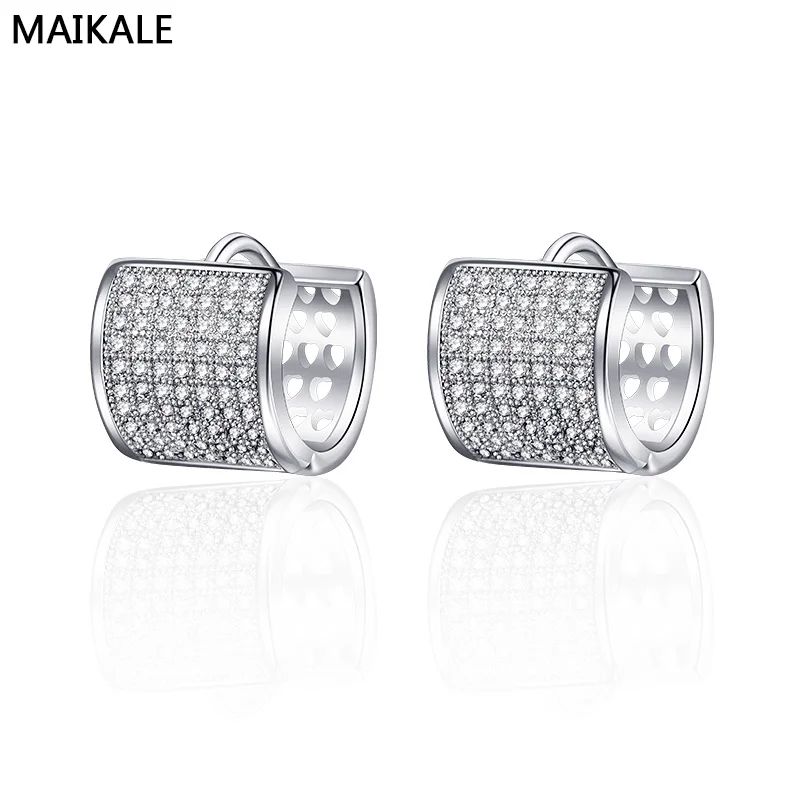 

MAIKALE Classic Stud Earrings Gold Silver Color AAA Cubic Zirconia Round earrings Simple Korean Earrings For Women Send Friend