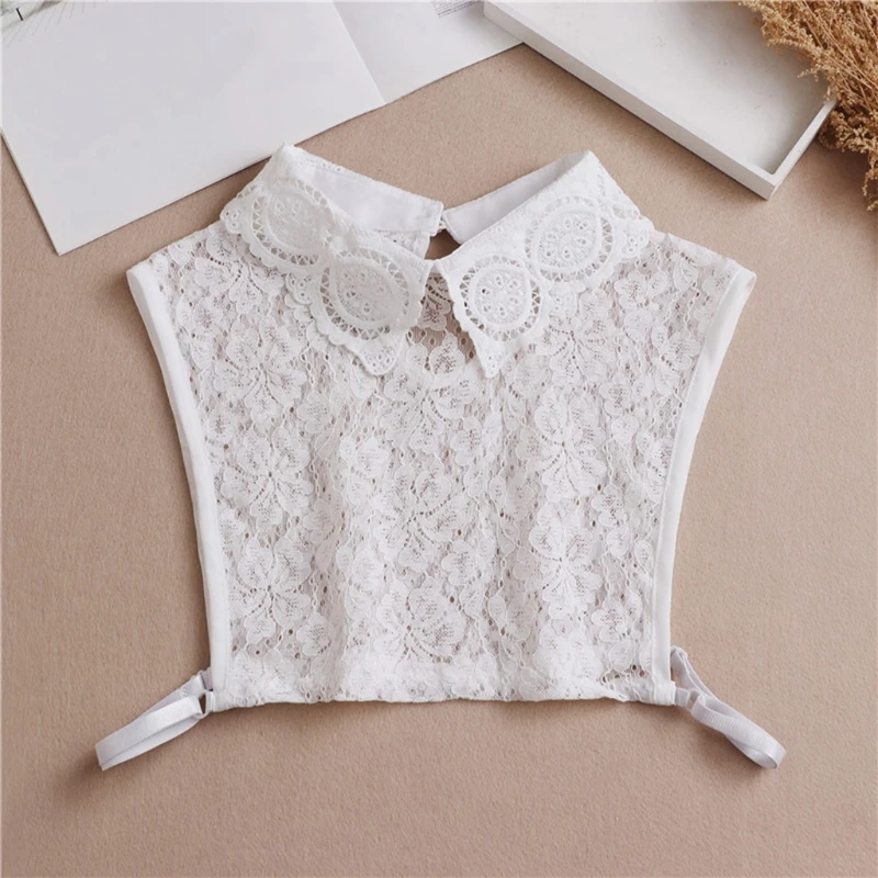 

Womens Sweater Decorative Fake Collar Hollow Floral Lace Detachable Half Shirt F3MD