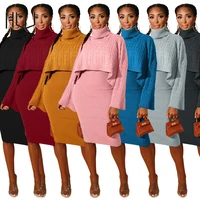 knitwear long sleeve turtleneck sweater skirt suits autumn winter 2021 female two piece knitted dress sets elegant outfits