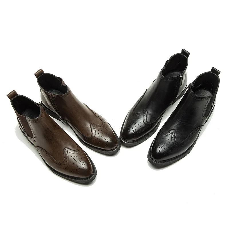 Мужские ботильоны в британском стиле на плоской подошве и квадратном каблуке