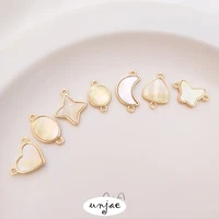custom color 14k gold inlaid sea water yellow shell round oval star moon double hole pendant diy accessories