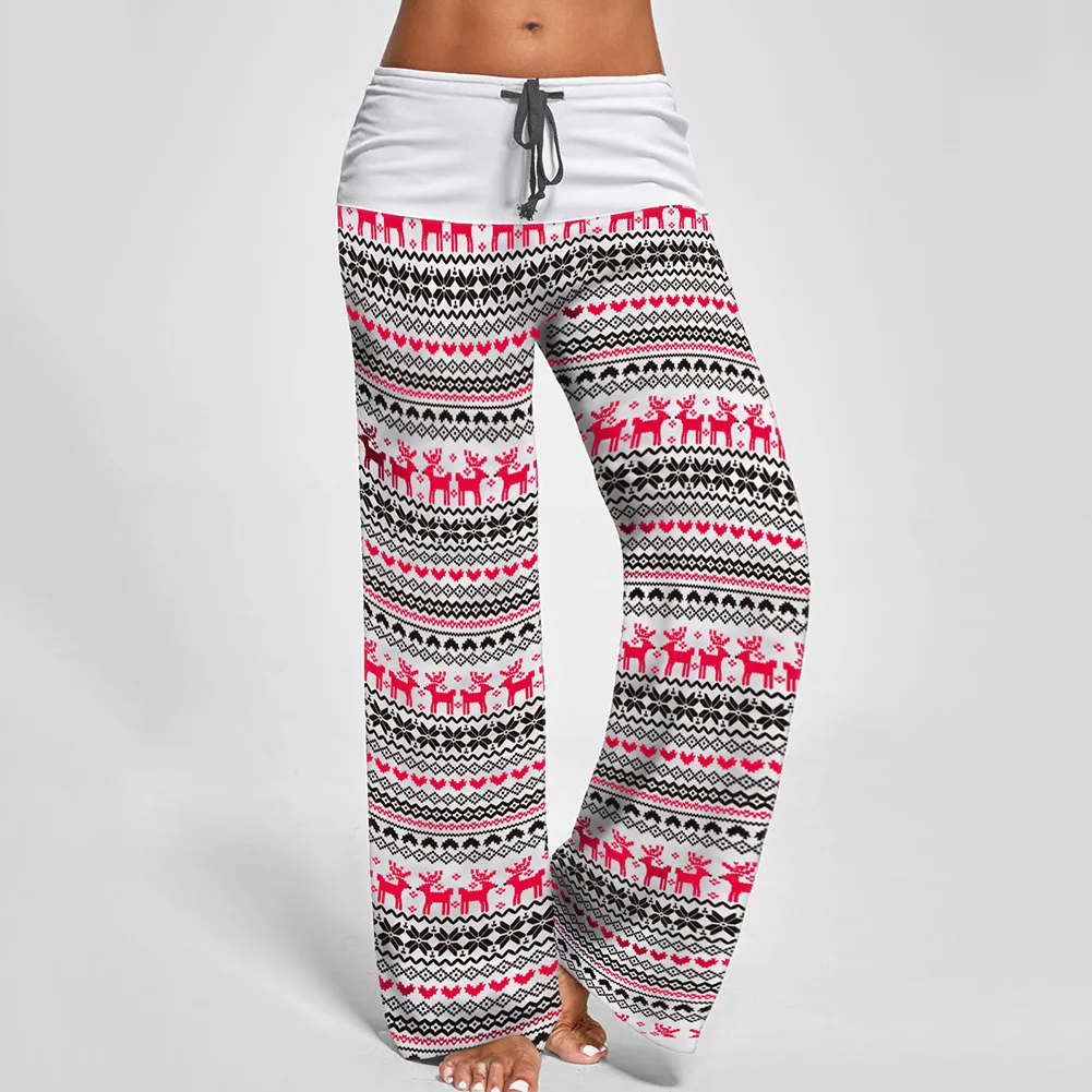 Boho пляжные джоггеры рождественские женские брюки летние брюки повседневные длинные брюки-Палаццо широкие брюки для женщин спортивные штаны - Цвет: 600224-White
