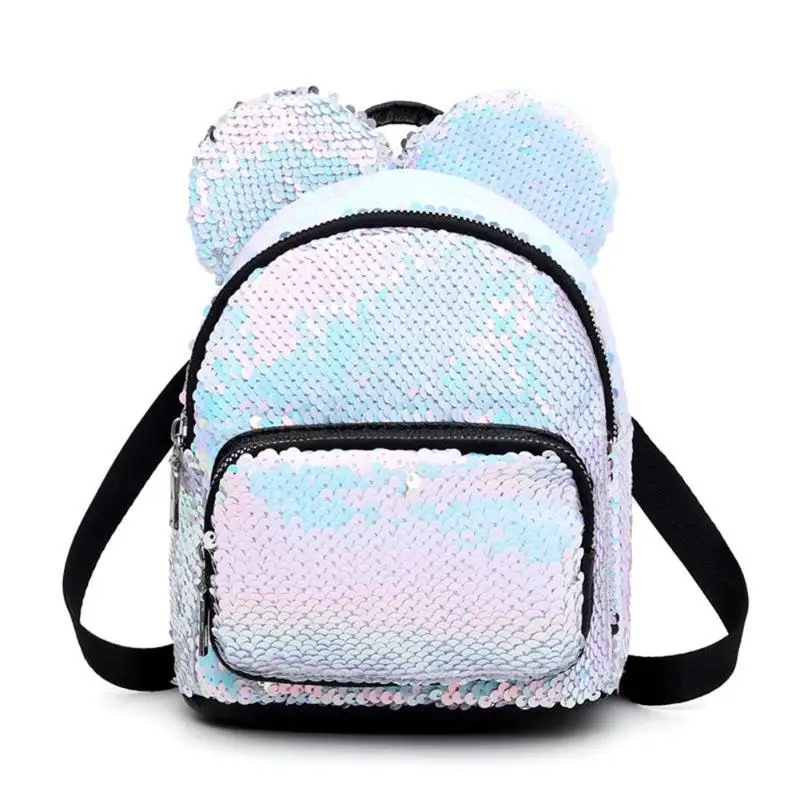 Silver New Baby Girls Kids Backpack Mouse Ears Bags Kids Fashion Mini School Bag Women Travel Sequins Backpack Mini Bag Dropshipping - Цвет: Silver