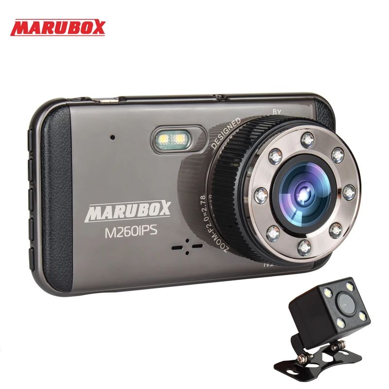 MARUBOX M260IPS Автомобильный видеорегистратор Dash Camera Full HD 1920x1080 Двойная камера Dashcam с задним видом для записи видео.
