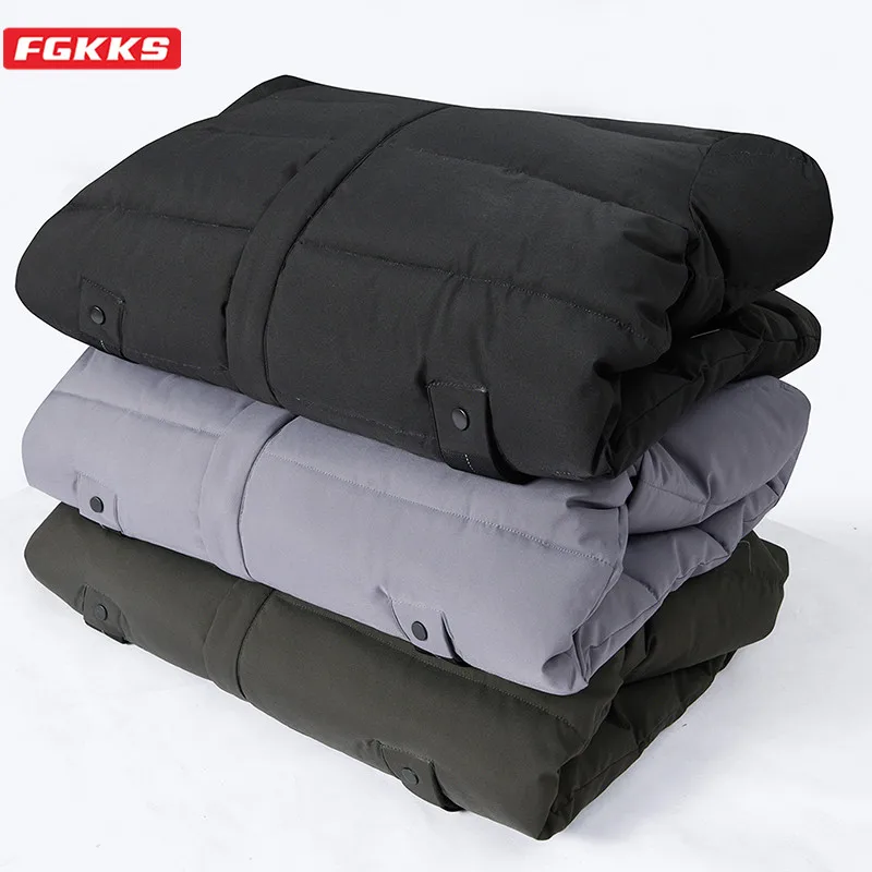 

FKGGS Мужская брендовая парка с капюшоном, Мужская Новая однотонная теплая Толстая куртка, повседневная дикая удлиненная толстовка, парка, па...