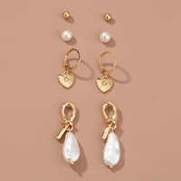 gold heart crystal rhinestone pearl stud earrings set fashion pearl simple earrings jewelry for women