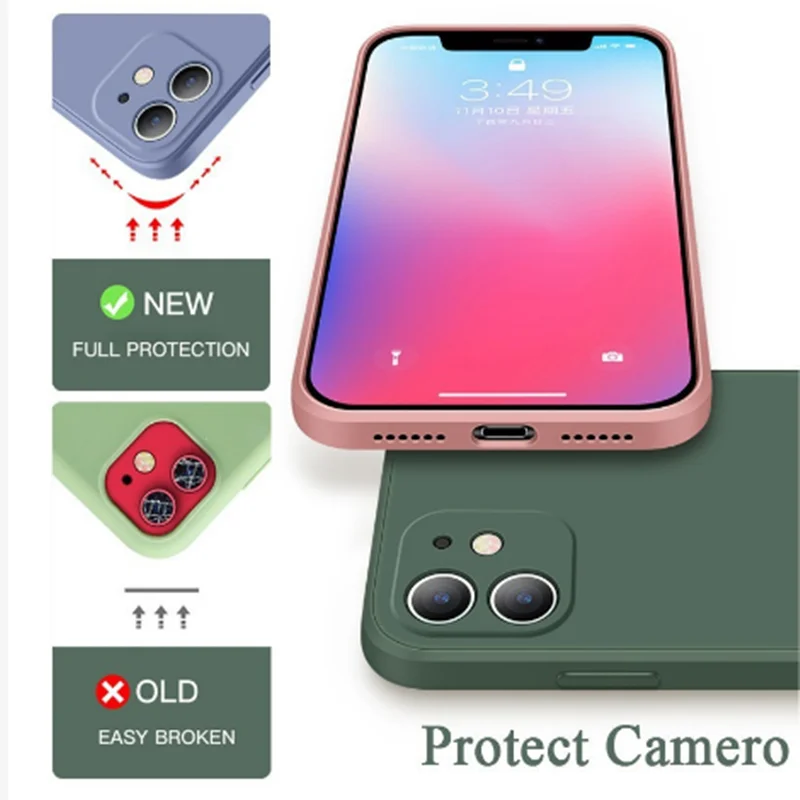 Чехол из жидкого силикона для iPhone X 12 11 Pro Max Mini XR XS противоударный мягкий чехол с