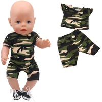 43 cm baby boy american dolls clothes army outdoor camouflage t shirt newborn dress toys accessories fit 18 inch girls gift a17