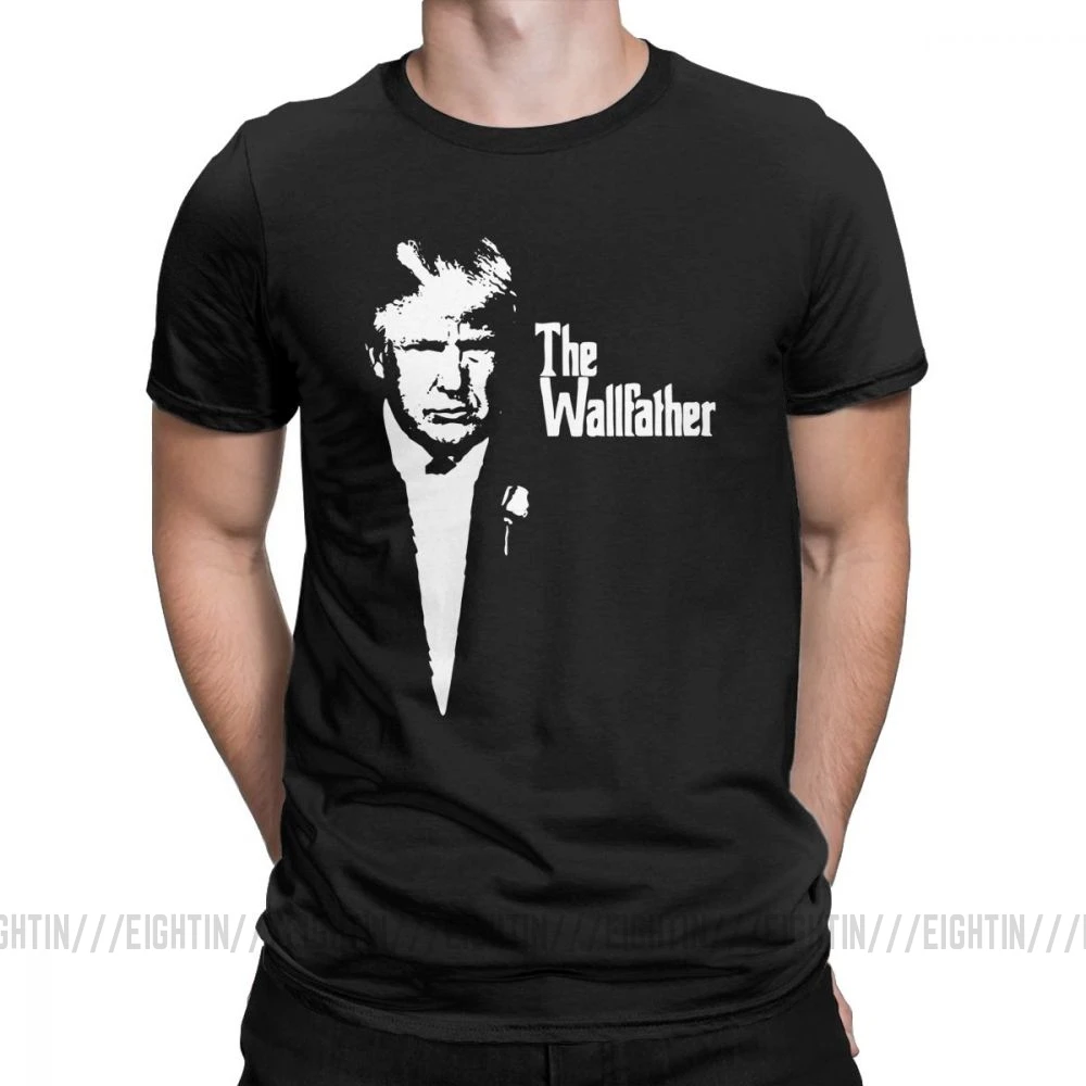 Trump The Wall Father Мужская футболка, винтажная очищенная хлопковая футболка с короткими рукавами, футболка с круглым вырезом, топы большого размера - Цвет: Черный