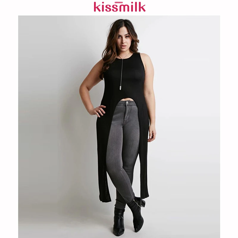 Kissmilk большие размеры Новая модная женская одежда черный топ без рукавов с