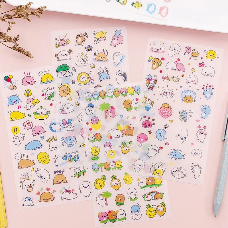 

6Sheets DIY Kawaii PVC Cartoon Stationery Stickers Scrapbooking For Decoration Photo Album Diary