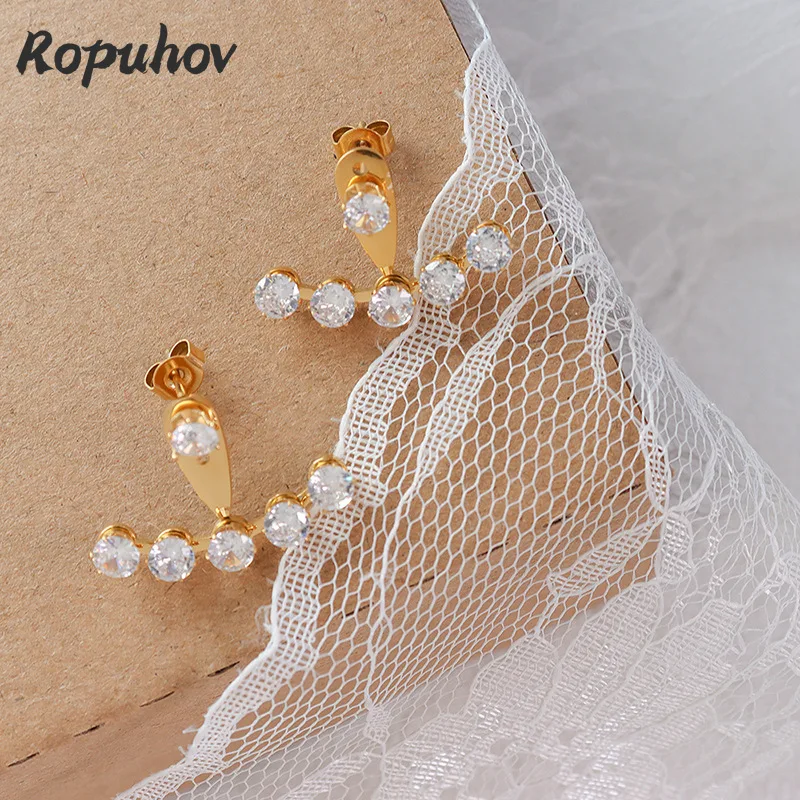 

Новинка 2021, женские серьги Ropuhov в французском стиле, ювелирные изделия с тремя отверстиями и цирконом, свободно регулируемые серьги из титан...