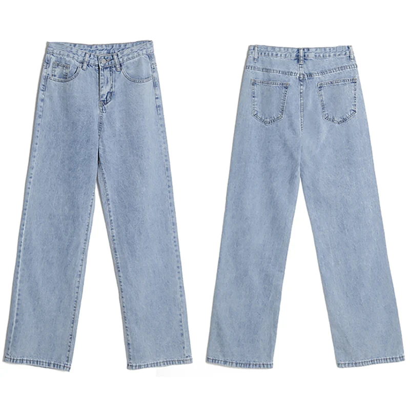 

Vintage Fashion Jeans Women Pants High Waist Button Pocket Wide Leg Trouser Full Length Blue Denim Trouser Retro Outfits Ladies