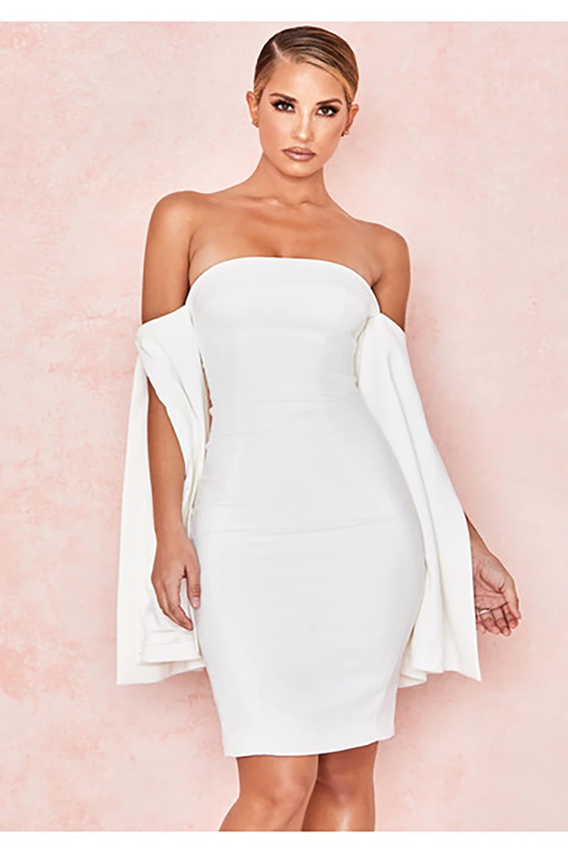 

Off the Shoulder Trumpet Sleeve 2021 Summer Celebrity Slim Party Temperament Medium Length One Shoulder Party Dress